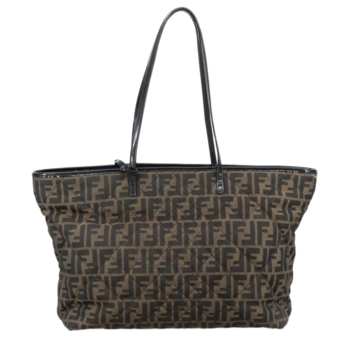 FENDI Zucca Canvas Quilted Tote Bag Brown Black Auth 105094