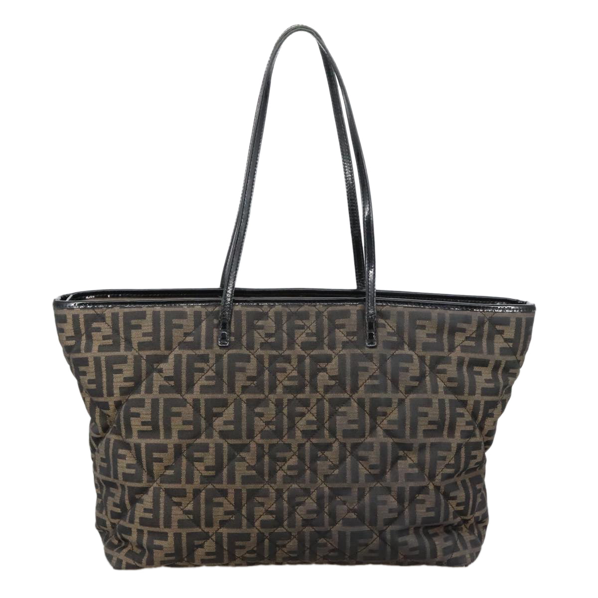 FENDI Zucca Canvas Quilted Tote Bag Brown Black Auth 105094 - 0