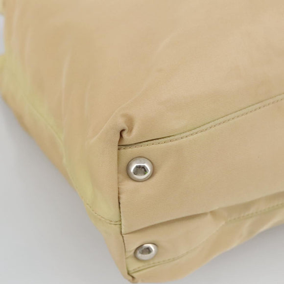 PRADA Tote Bag Nylon Beige Silver Auth 105105