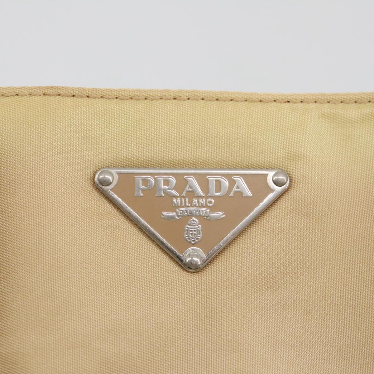 PRADA Tote Bag Nylon Beige Silver Auth 105105