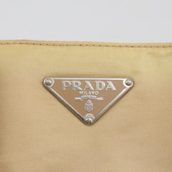 PRADA Tote Bag Nylon Beige Silver Auth 105105