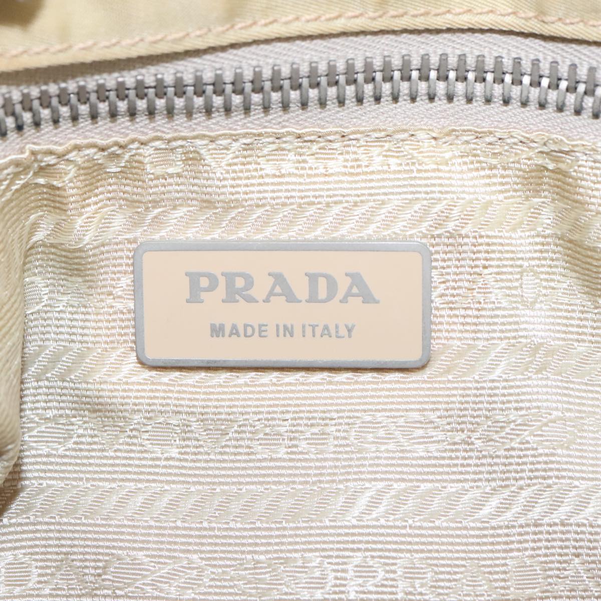 PRADA Tote Bag Nylon Beige Silver Auth 105105