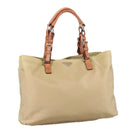 PRADA Tote Bag Nylon Beige Silver Auth 105105-1