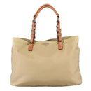 PRADA Tote Bag Nylon Beige Silver Auth 105105-13