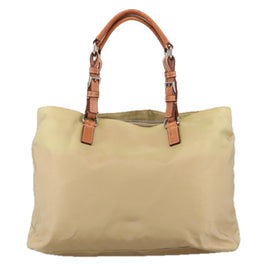 PRADA Tote Bag Nylon Beige Silver Auth 105105 - 0