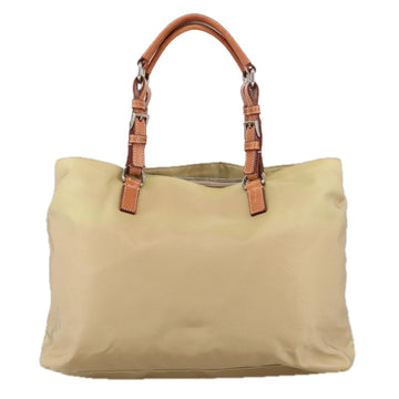 PRADA Tote Bag Nylon Beige Silver Auth 105105 - 0