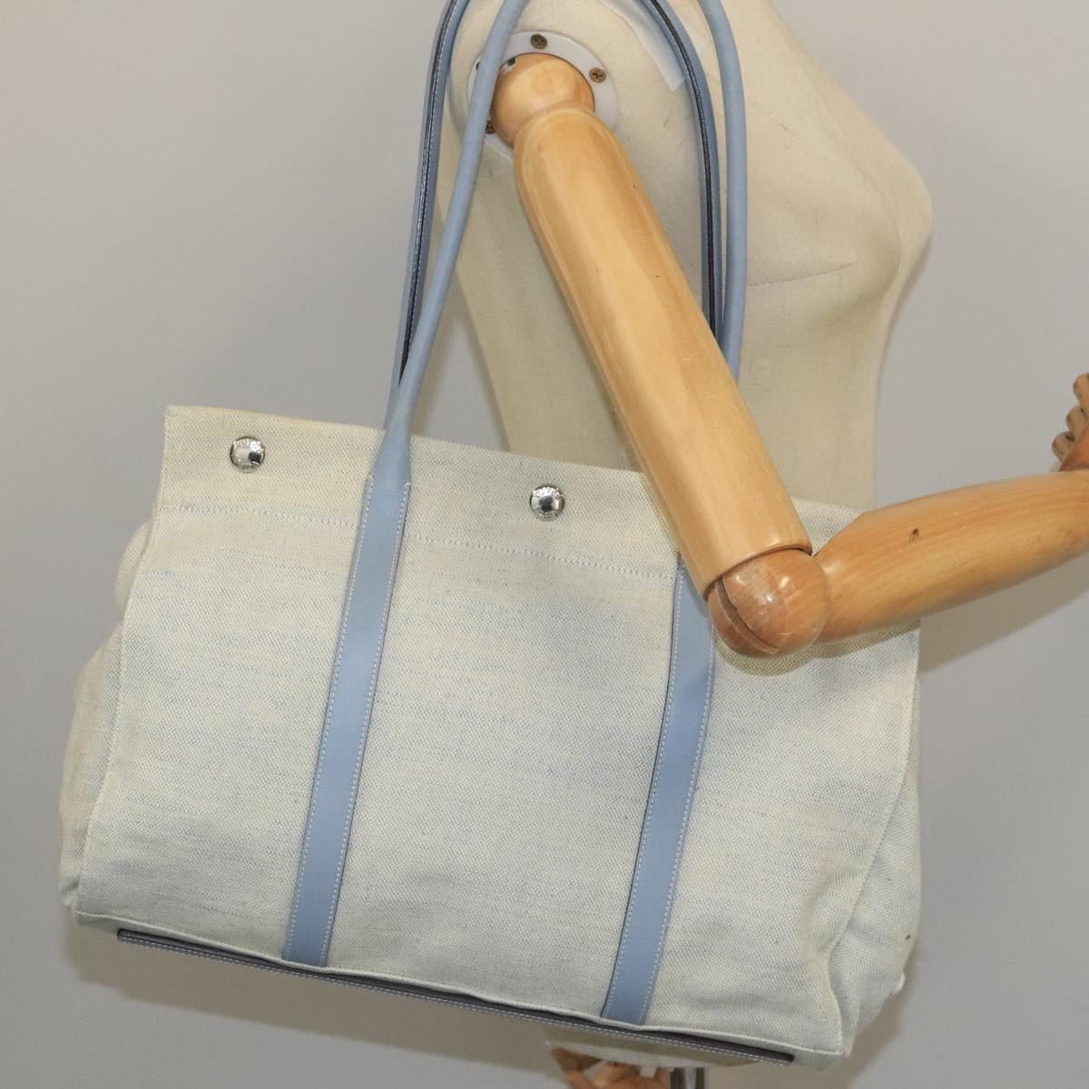 PRADA Tote Bag Canvas Gray Light Blue Auth 105120