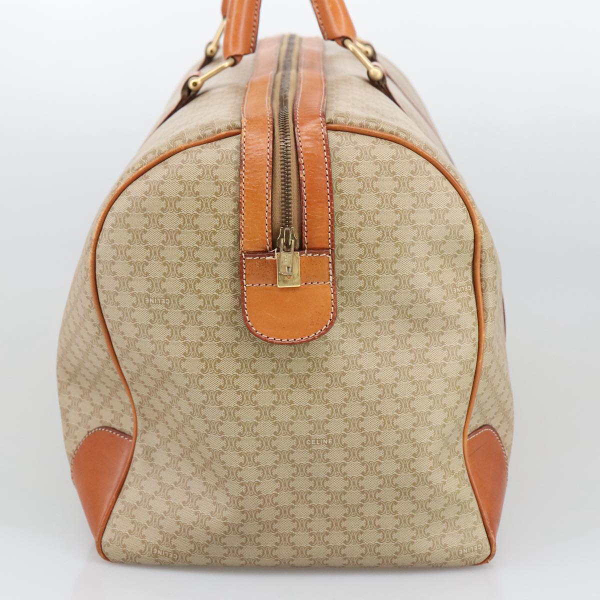 CELINE Macadam Canvas Boston Bag Beige Auth 105124