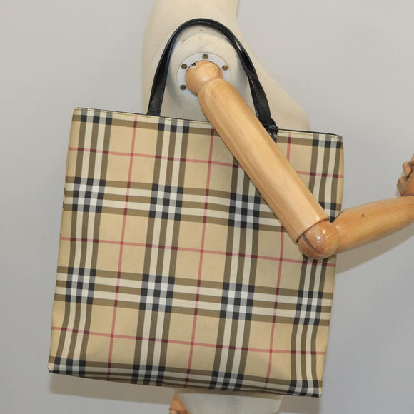 BURBERRY Nova Check Hand Bag PVC Beige Auth 105133