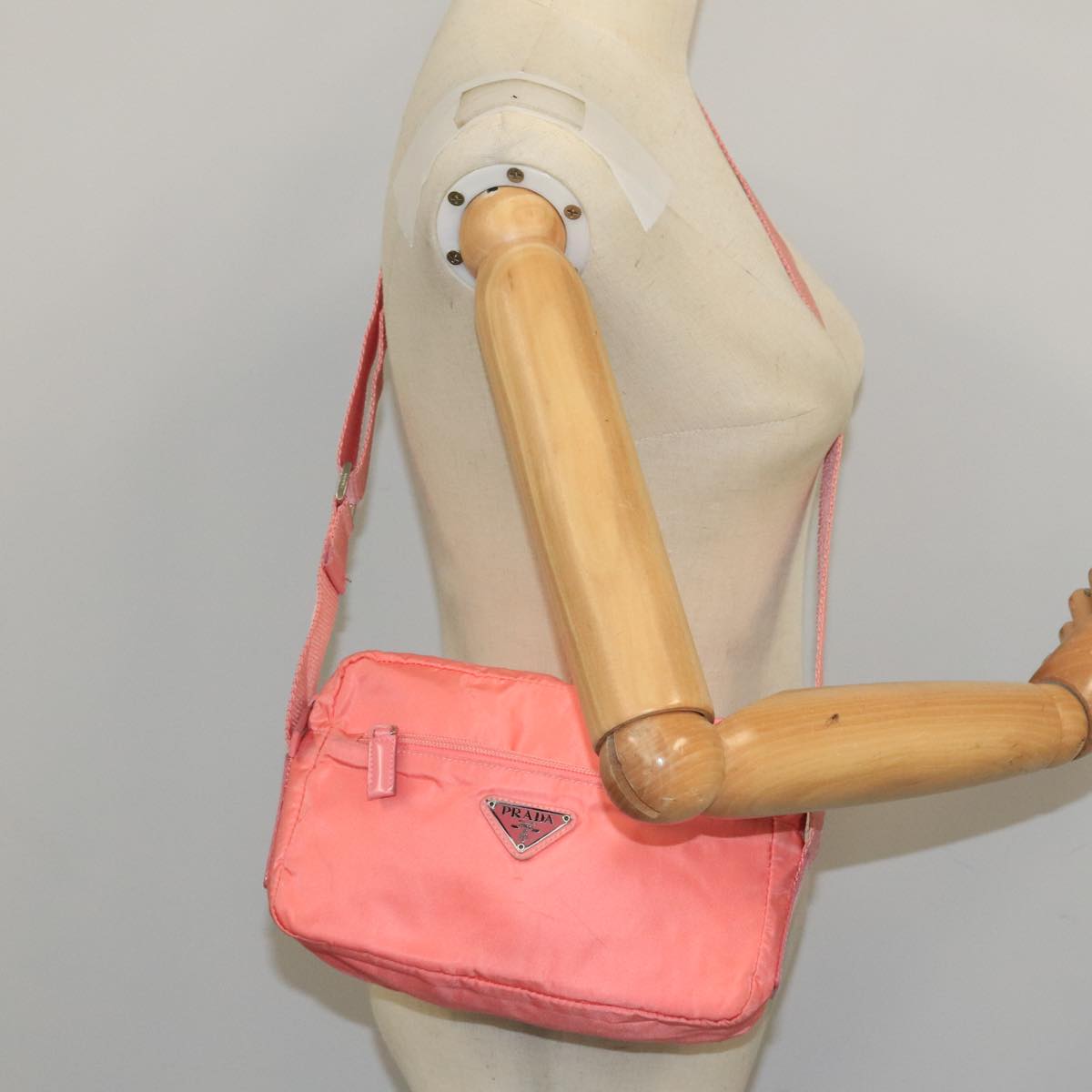 PRADA Shoulder Bag Nylon Pink Silver Auth 105145