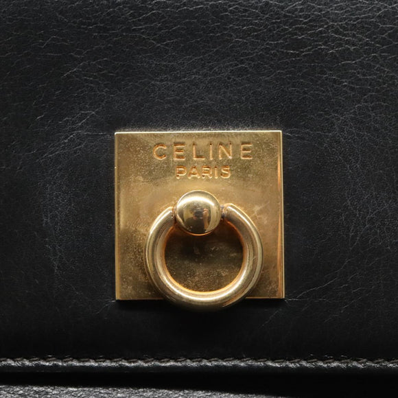 CELINE Shoulder Bag Leather Black Gold Auth 105175