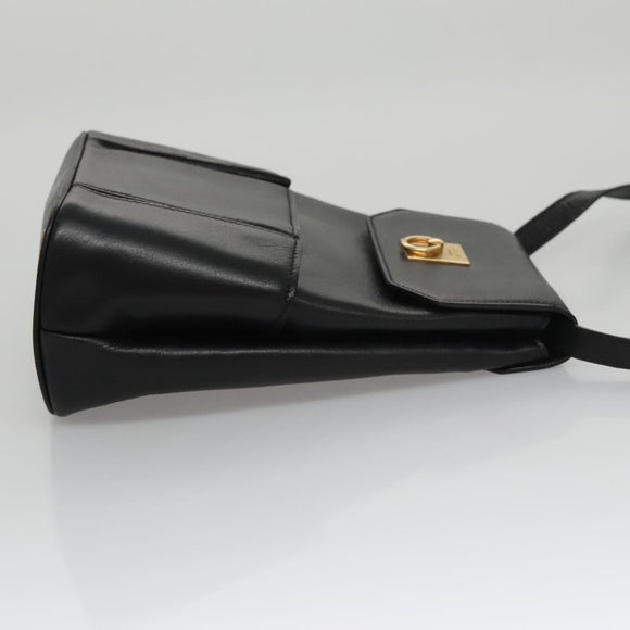 CELINE Shoulder Bag Leather Black Gold Auth 105175