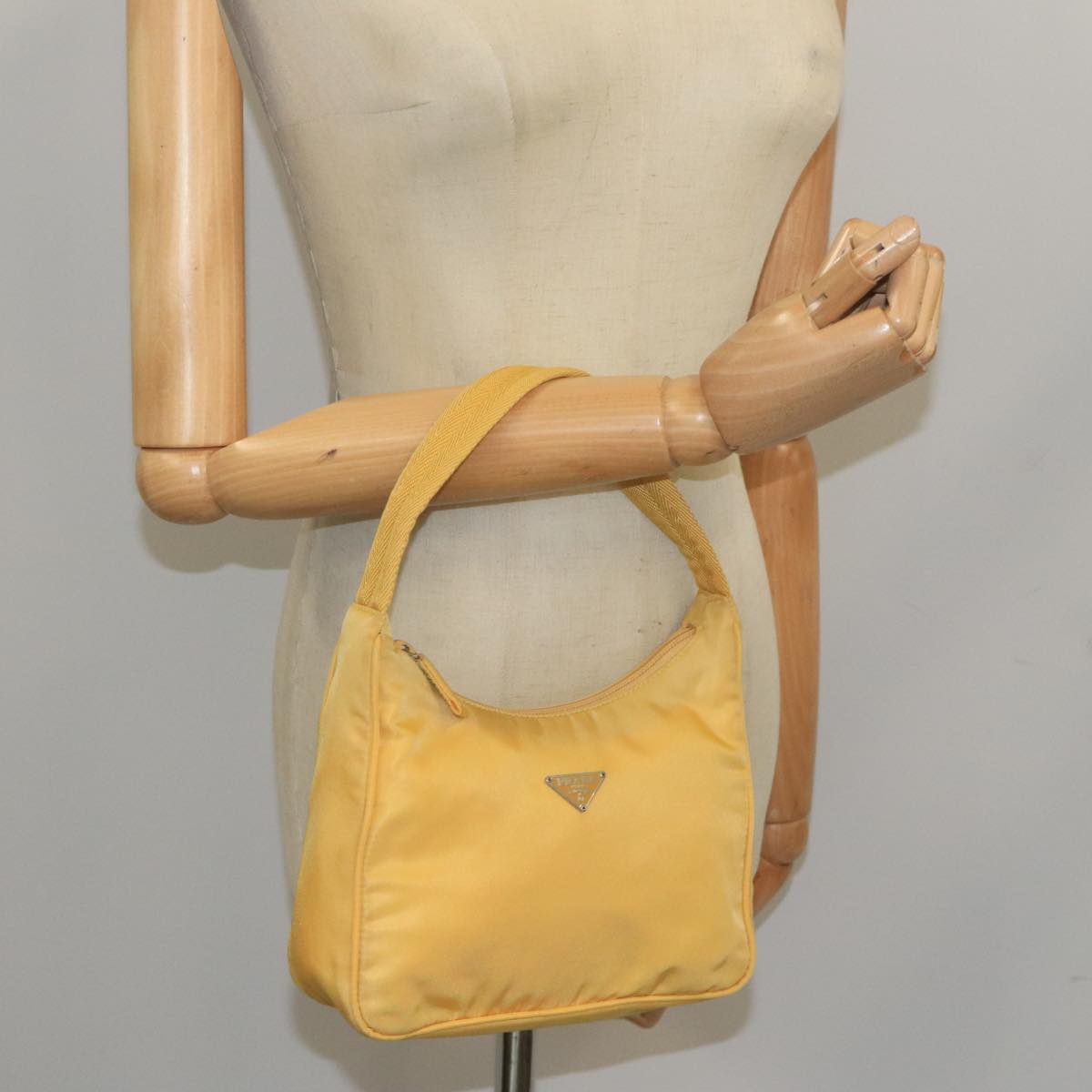 PRADA Hand Bag Nylon Yellow Auth 105182