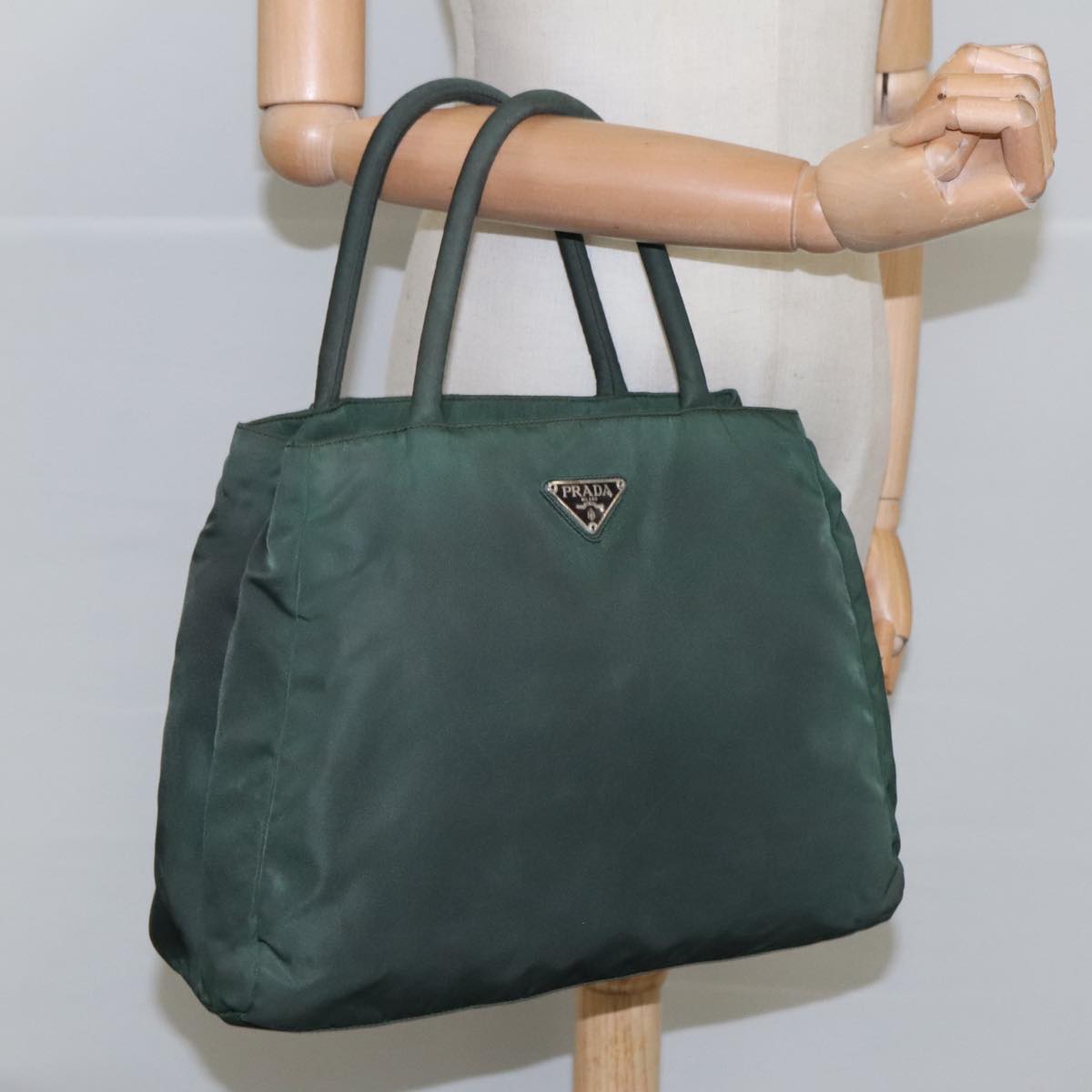 PRADA Hand Bag Nylon Green Auth 105214