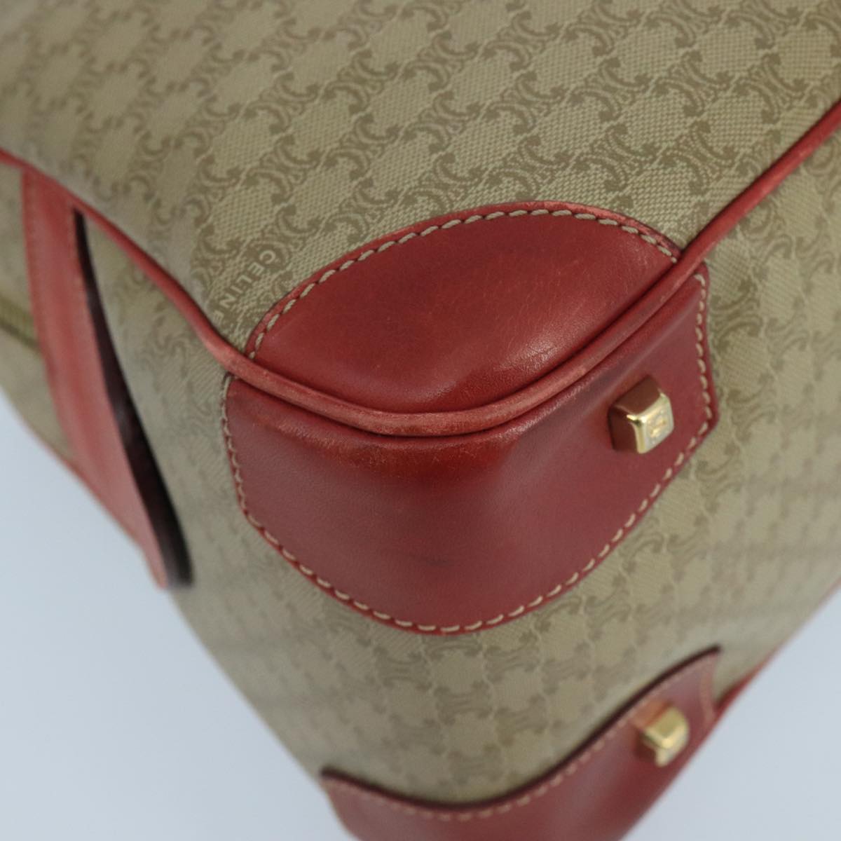 CELINE Macadam Canvas Hand Bag Beige Gold Red Auth 105242