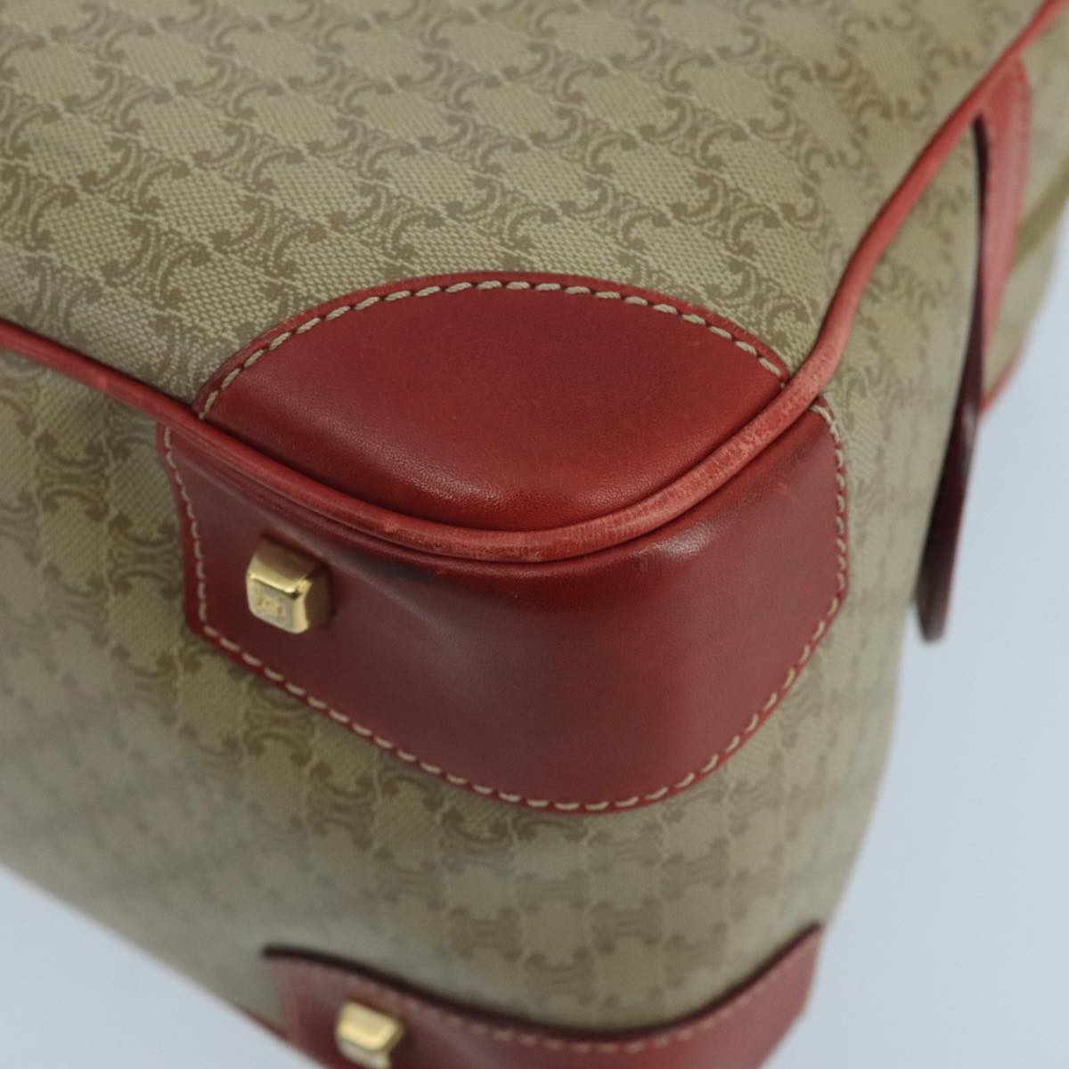 CELINE Macadam Canvas Hand Bag Beige Gold Red Auth 105242