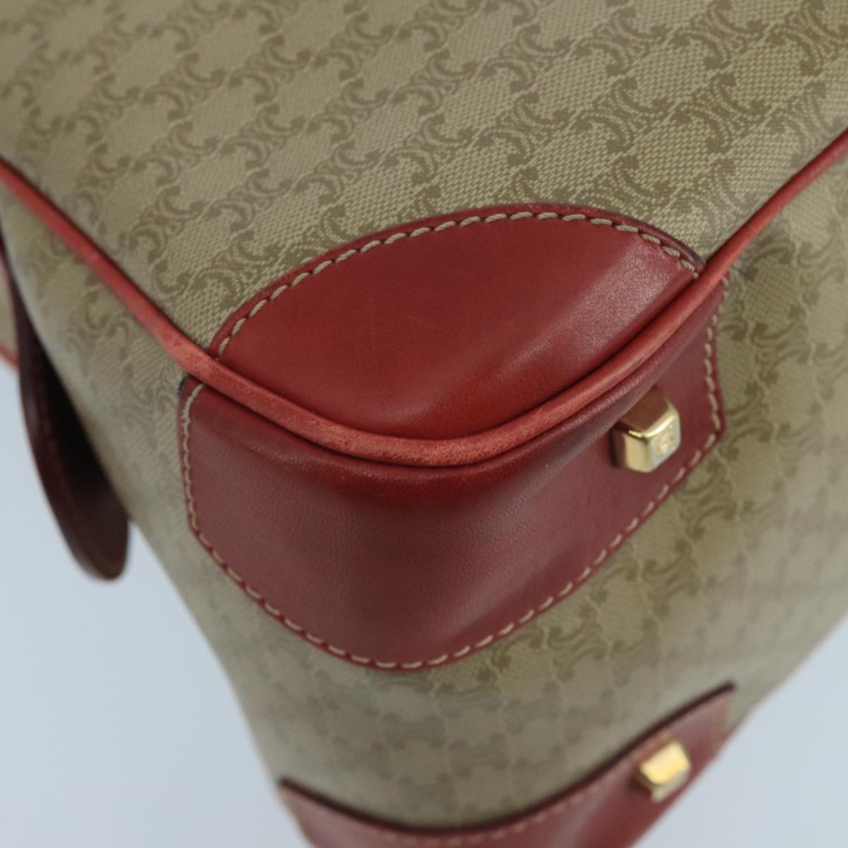 CELINE Macadam Canvas Hand Bag Beige Gold Red Auth 105242