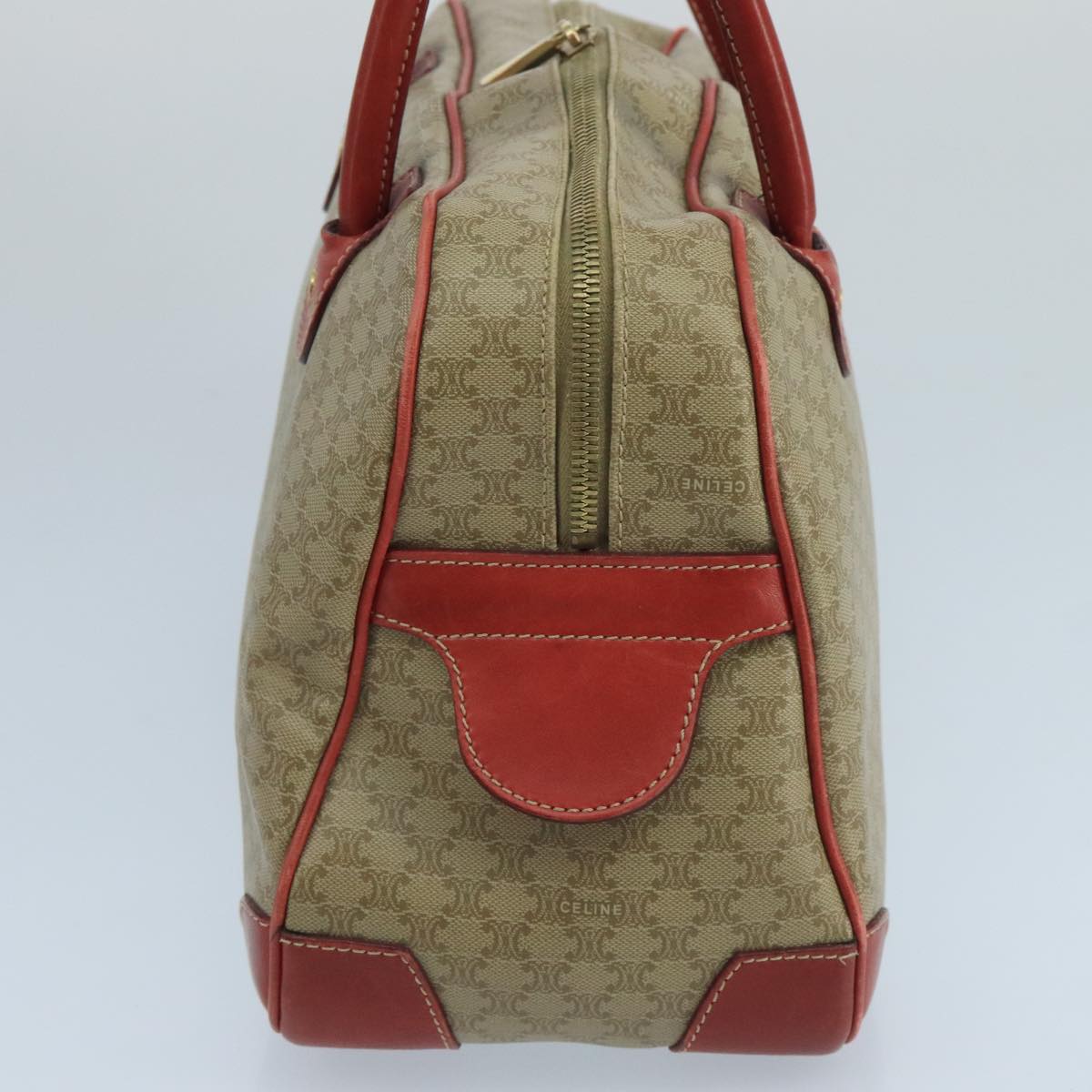 CELINE Macadam Canvas Hand Bag Beige Gold Red Auth 105242