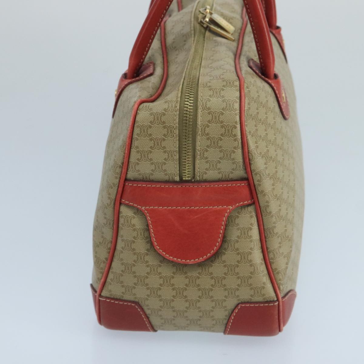 CELINE Macadam Canvas Hand Bag Beige Gold Red Auth 105242