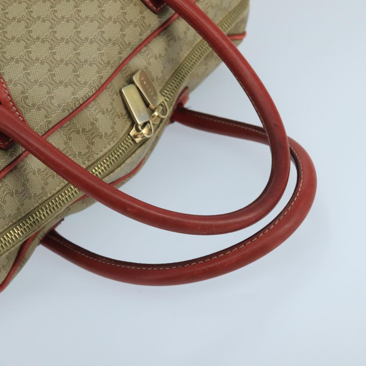 CELINE Macadam Canvas Hand Bag Beige Gold Red Auth 105242