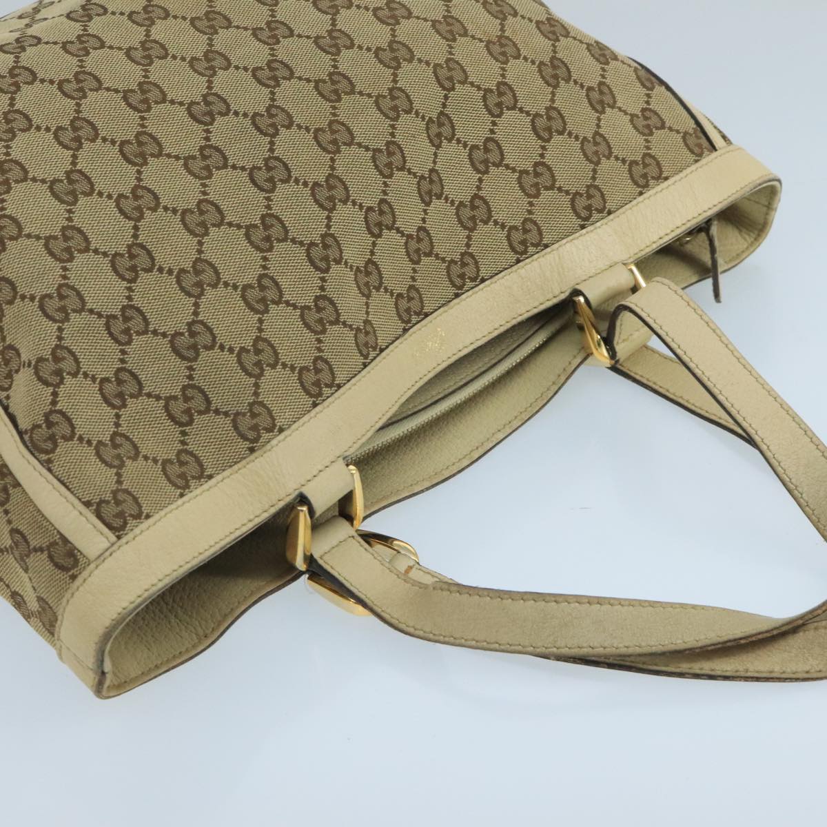 GUCCI GG Canvas Tote Bag Beige Gold 170004 Auth 105263