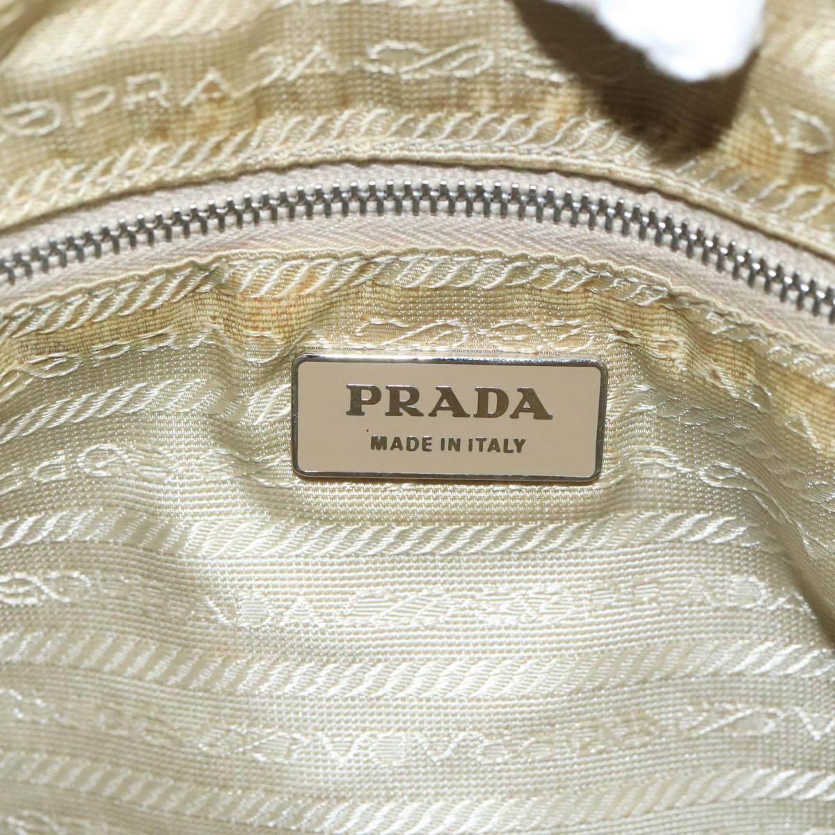 PRADA Tote Bag Nylon Beige Silver Auth 105270