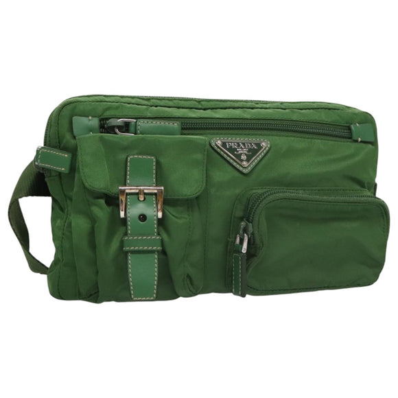 PRADA Waist Bag Nylon Green Silver Auth 105286V