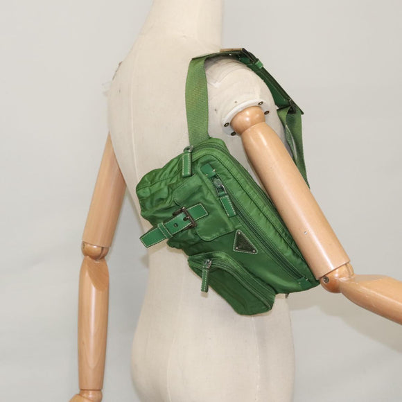 PRADA Waist Bag Nylon Green Silver Auth 105286V