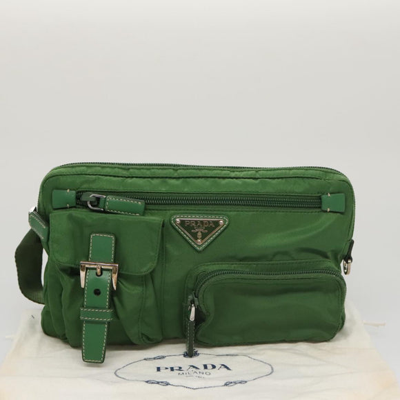 PRADA Waist Bag Nylon Green Silver Auth 105286V