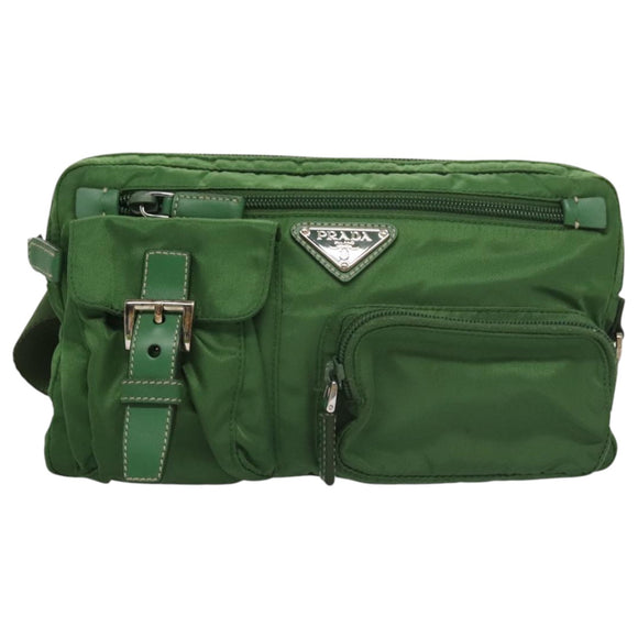 PRADA Waist Bag Nylon Green Silver Auth 105286V