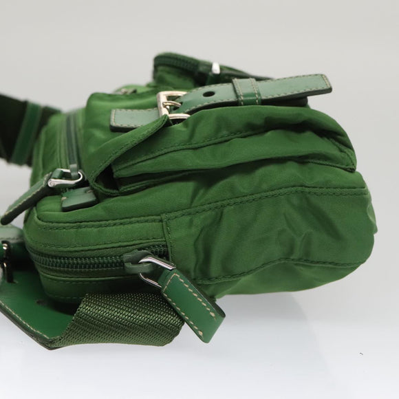 PRADA Waist Bag Nylon Green Silver Auth 105286V