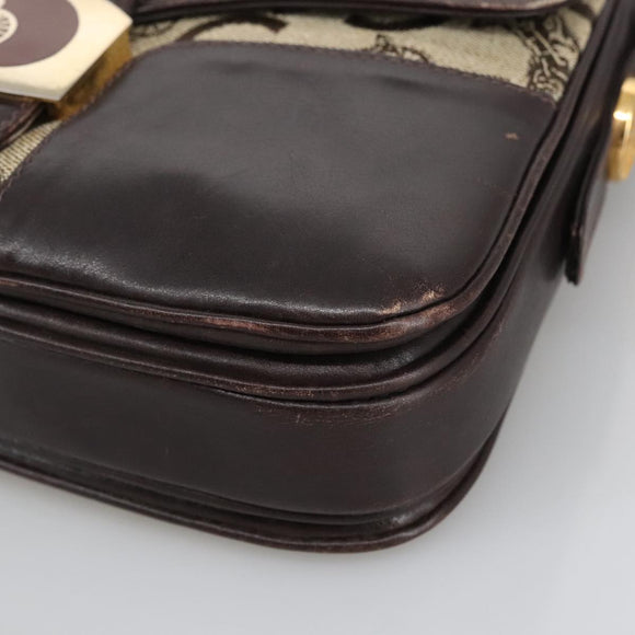 CELINE C Sulky Shoulder Bag Canvas Leather Beige Brown Gold Auth 105314