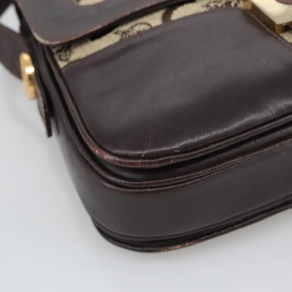 CELINE C Sulky Shoulder Bag Canvas Leather Beige Brown Gold Auth 105314