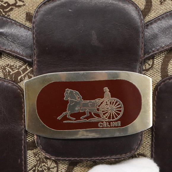 CELINE C Sulky Shoulder Bag Canvas Leather Beige Brown Gold Auth 105314