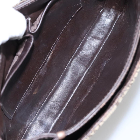 CELINE C Sulky Shoulder Bag Canvas Leather Beige Brown Gold Auth 105314