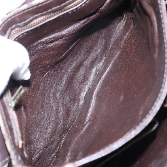 CELINE C Sulky Shoulder Bag Canvas Leather Beige Brown Gold Auth 105314