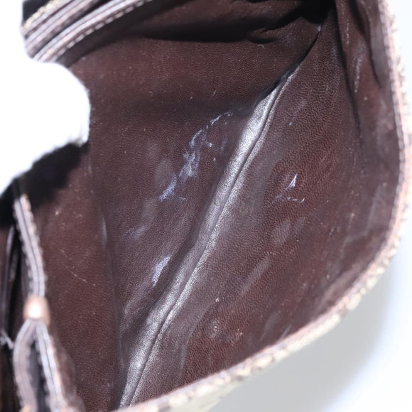 CELINE C Sulky Shoulder Bag Canvas Leather Beige Brown Gold Auth 105314