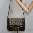 CELINE C Sulky Shoulder Bag Canvas Leather Beige Brown Gold Auth 105314-23