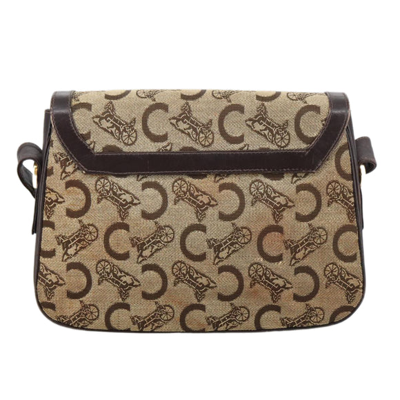 CELINE C Sulky Shoulder Bag Canvas Leather Beige Brown Gold Auth 105314