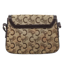 CELINE C Sulky Shoulder Bag Canvas Leather Beige Brown Gold Auth 105314-2