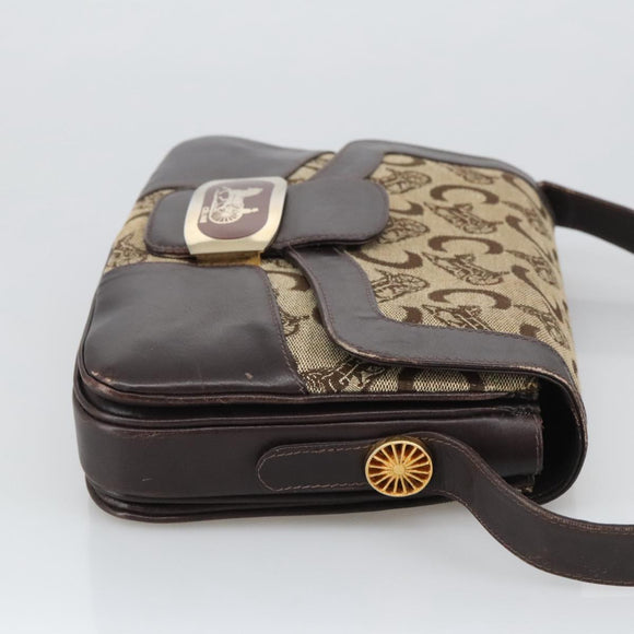 CELINE C Sulky Shoulder Bag Canvas Leather Beige Brown Gold Auth 105314