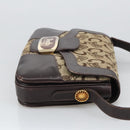 CELINE C Sulky Shoulder Bag Canvas Leather Beige Brown Gold Auth 105314-3