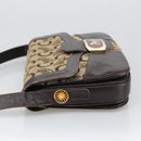 CELINE C Sulky Shoulder Bag Canvas Leather Beige Brown Gold Auth 105314-4