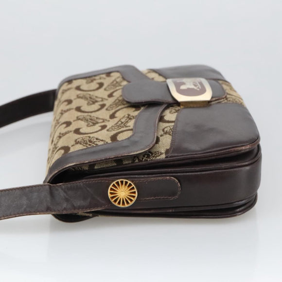 CELINE C Sulky Shoulder Bag Canvas Leather Beige Brown Gold Auth 105314