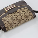 CELINE C Sulky Shoulder Bag Canvas Leather Beige Brown Gold Auth 105314-6