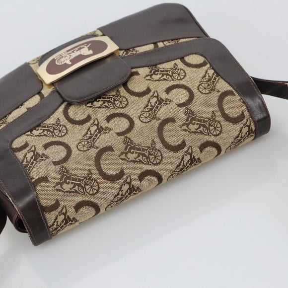 CELINE C Sulky Shoulder Bag Canvas Leather Beige Brown Gold Auth 105314