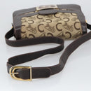 CELINE C Sulky Shoulder Bag Canvas Leather Beige Brown Gold Auth 105314-7
