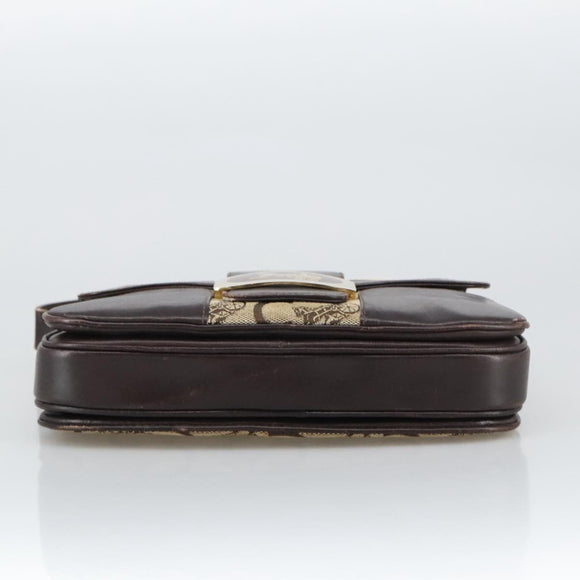 CELINE C Sulky Shoulder Bag Canvas Leather Beige Brown Gold Auth 105314