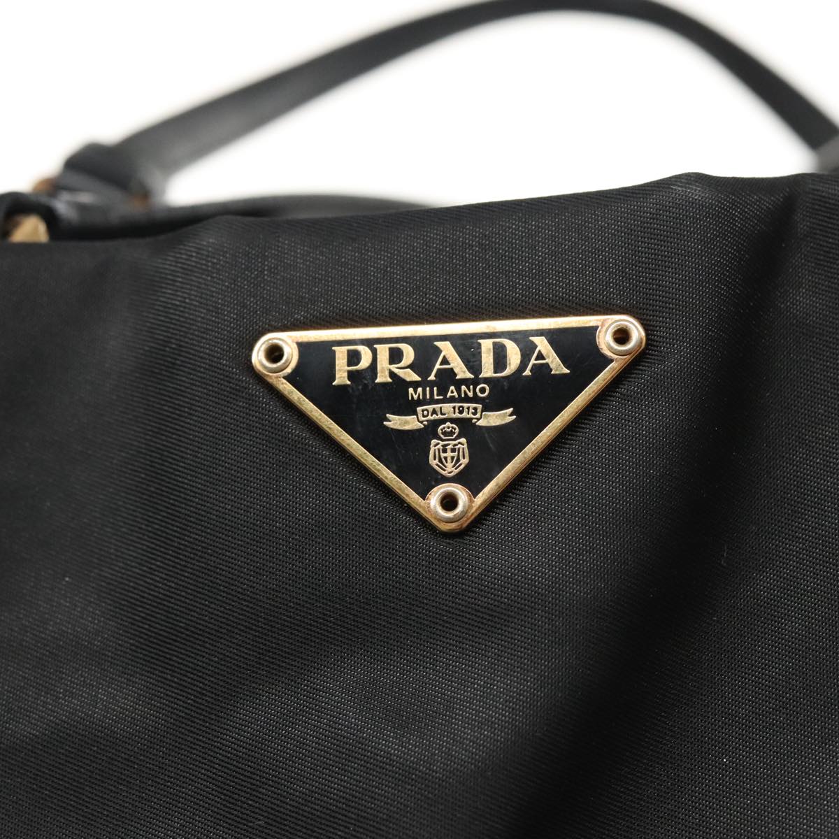 PRADA Tote Bag Nylon Leather Black Gold Auth 105319