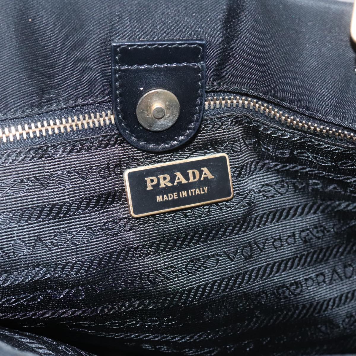 PRADA Tote Bag Nylon Leather Black Gold Auth 105319